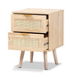 Baird Mid-Century Modern Light Oak Brown Finished Wood and Rattan 2-Drawer Nightstand FredCo