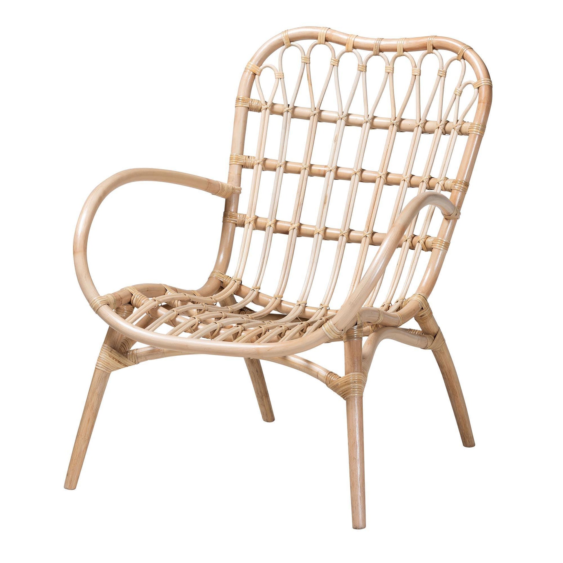 Bajo Modern Bohemian Natural Brown Rattan Arm Chair FredCo