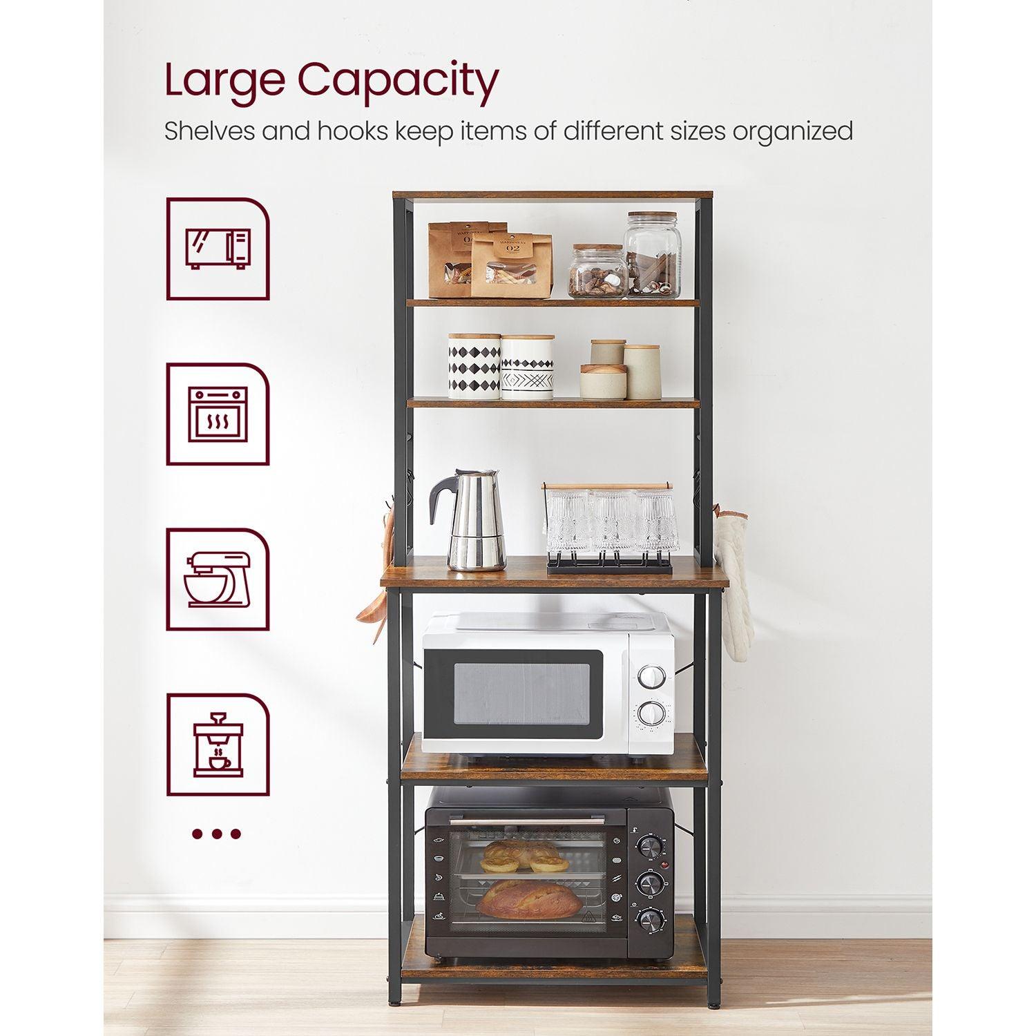 Baker's Rack with Shelves & Hooks 65" Rustic Brown FredCo