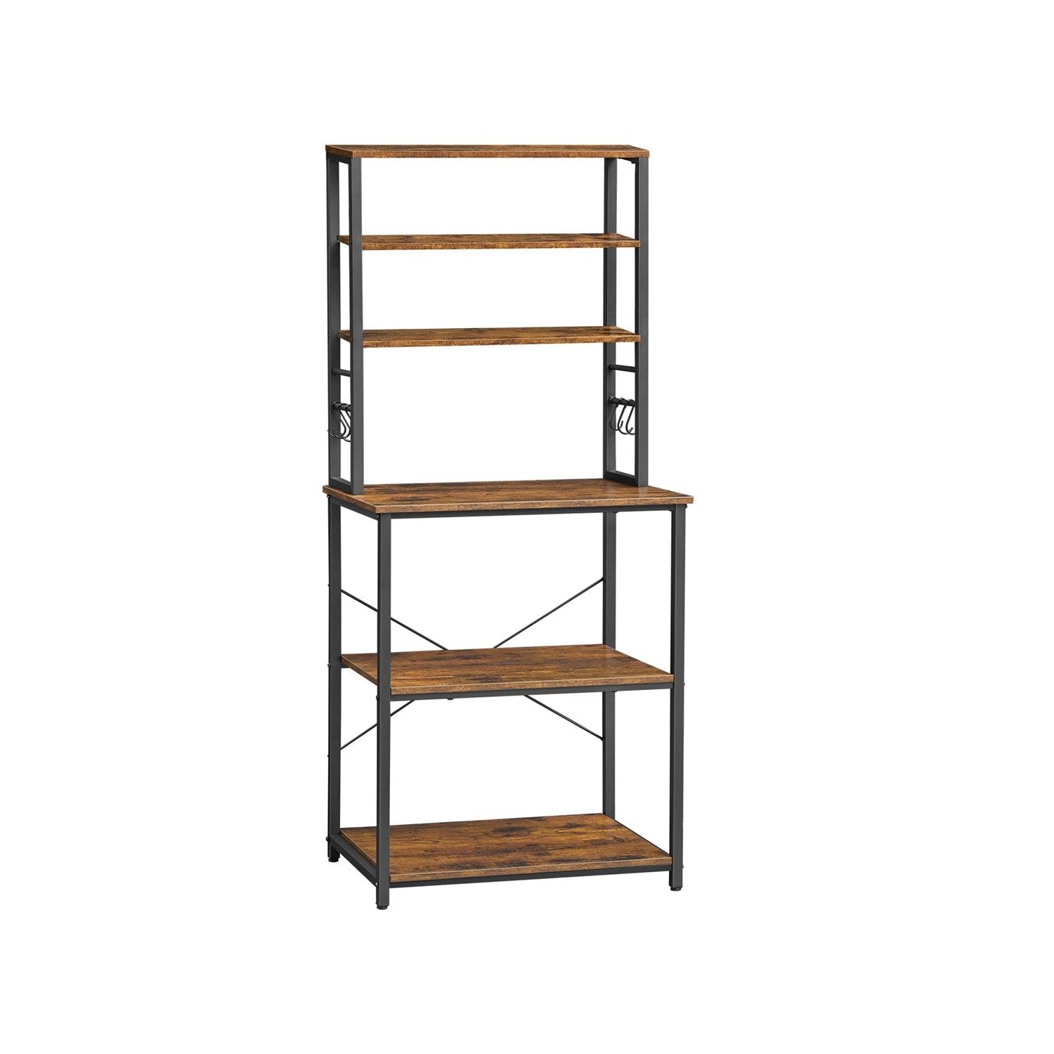 Baker's Rack with Shelves & Hooks 65" Rustic Brown FredCo