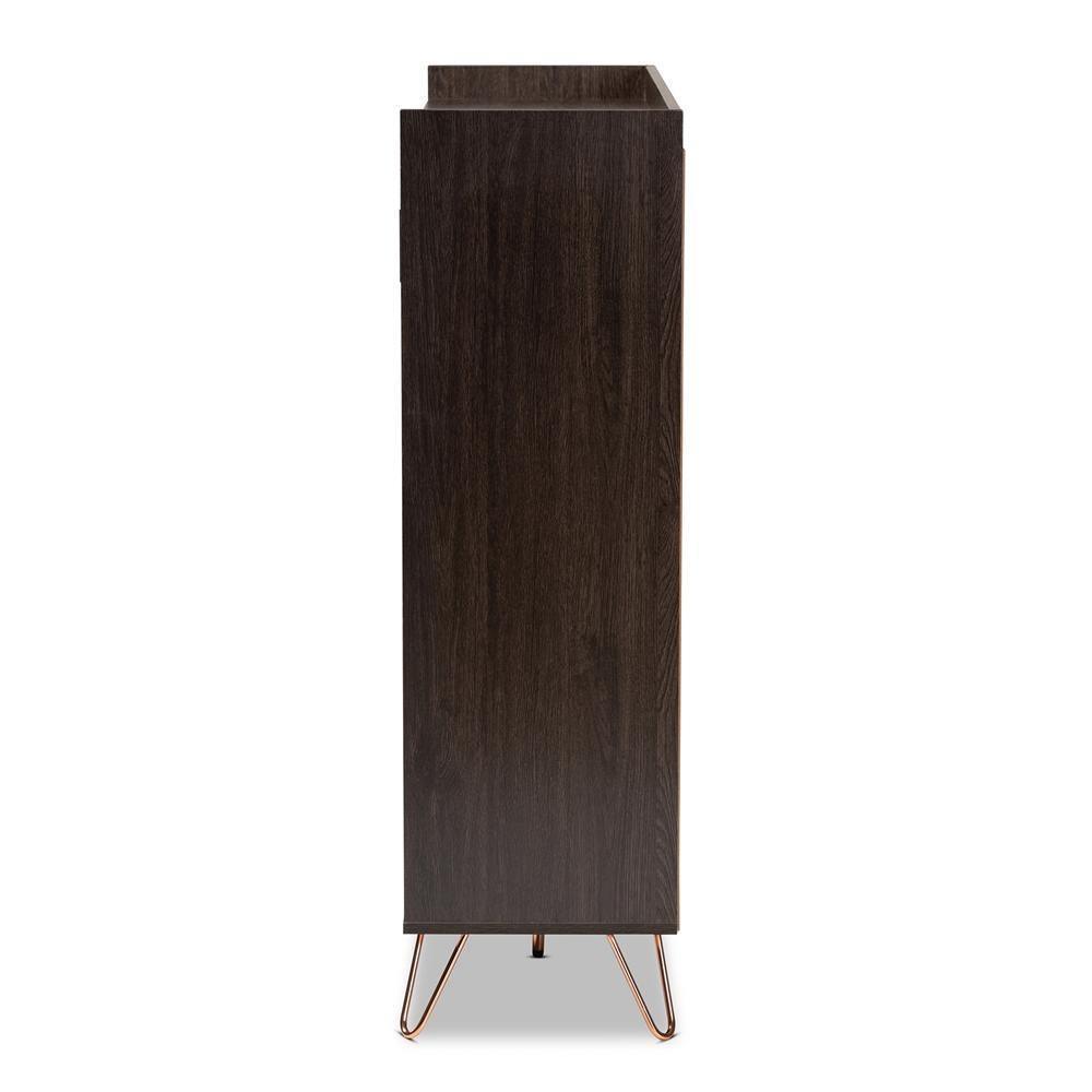 Baldor Modern and Contemporary Dark Brown Finished Wood 3-Door Shoe Cabinet FredCo