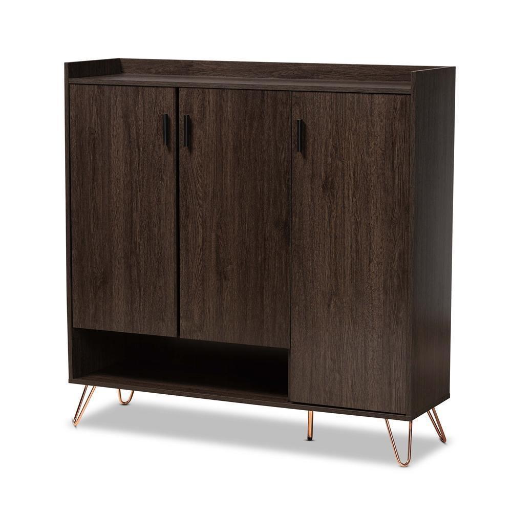 Baldor Modern and Contemporary Dark Brown Finished Wood 3-Door Shoe Cabinet FredCo