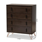 Baldor Modern and Contemporary Dark Brown Finished Wood and Rose Gold Finished Metal 4-Drawer Bedroom Chest FredCo