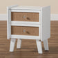 Balta Mid-Century Modern Transitional Oak Brown Rattan and White Finished Wood 2-Drawer Nightstand FredCo