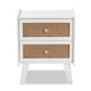 Balta Mid-Century Modern Transitional Oak Brown Rattan and White Finished Wood 2-Drawer Nightstand FredCo