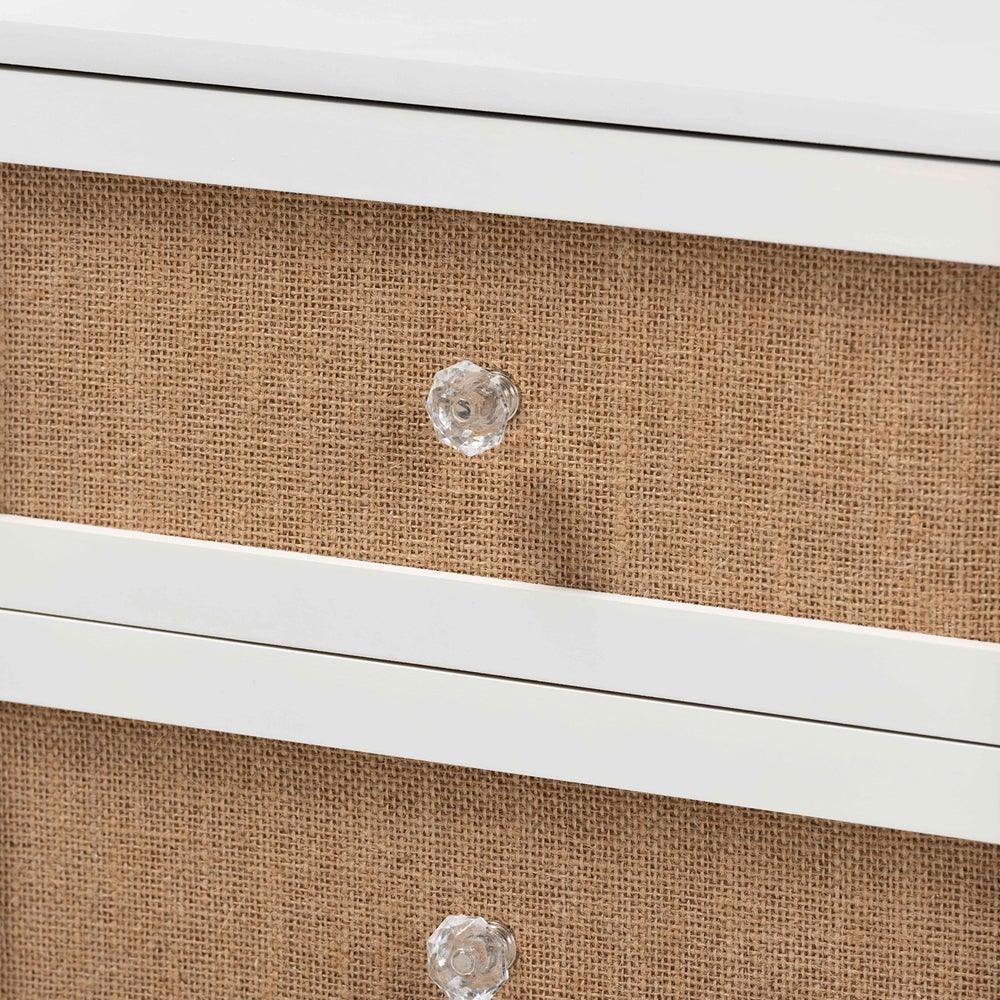 Balta Mid-Century Modern Transitional Oak Brown Rattan and White Finished Wood 2-Drawer Nightstand FredCo