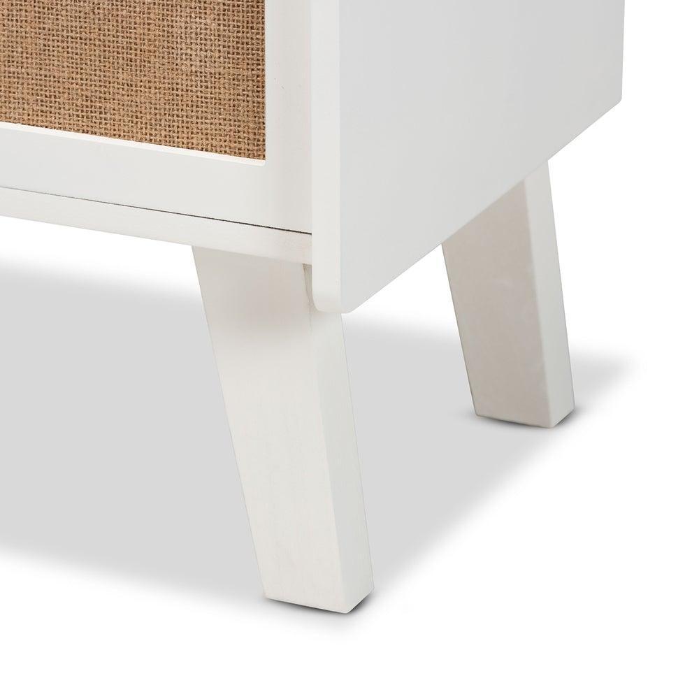 Balta Mid-Century Modern Transitional Oak Brown Rattan and White Finished Wood 2-Drawer Nightstand FredCo