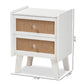 Balta Mid-Century Modern Transitional Oak Brown Rattan and White Finished Wood 2-Drawer Nightstand FredCo