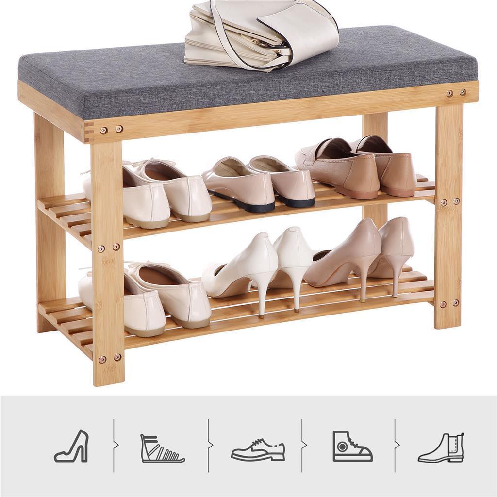 Bamboo 2-Tier Shoe Bench Gray FredCo