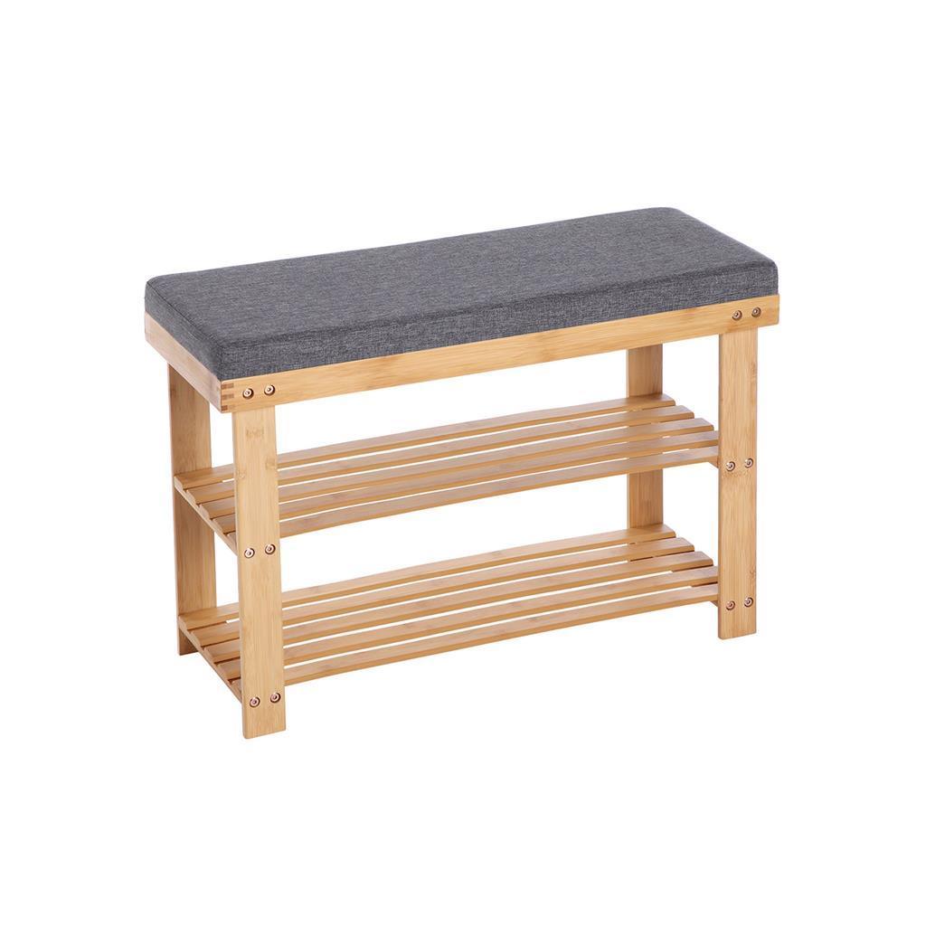 Bamboo 2-Tier Shoe Bench Gray FredCo