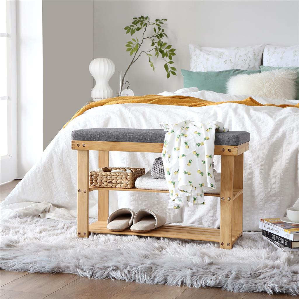 Bamboo 2-Tier Shoe Bench Gray FredCo