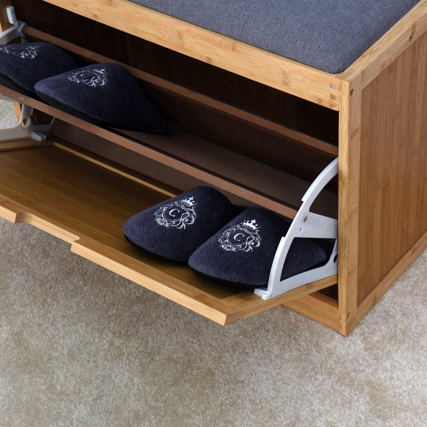 Bamboo Bench Storage Shoe Rack with Foldable Shelf 24.8 x 11.6 x 18.9 inch W40934119 FredCo