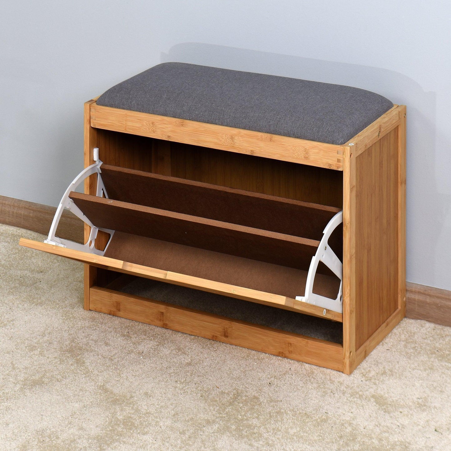 Bamboo Bench Storage Shoe Rack with Foldable Shelf 24.8 x 11.6 x 18.9 inch W40934119 FredCo