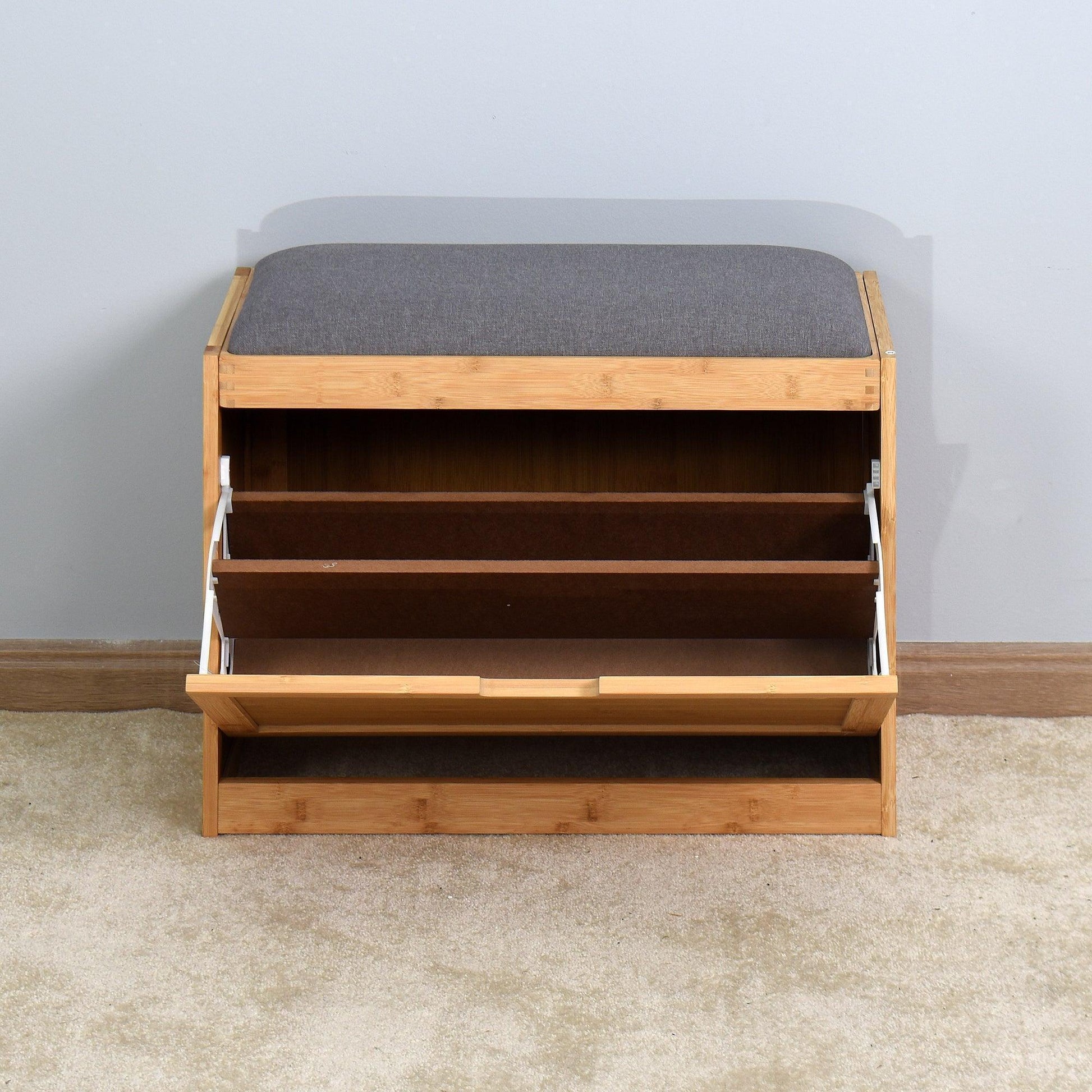 Bamboo Bench Storage Shoe Rack with Foldable Shelf 24.8 x 11.6 x 18.9 inch W40934119 FredCo