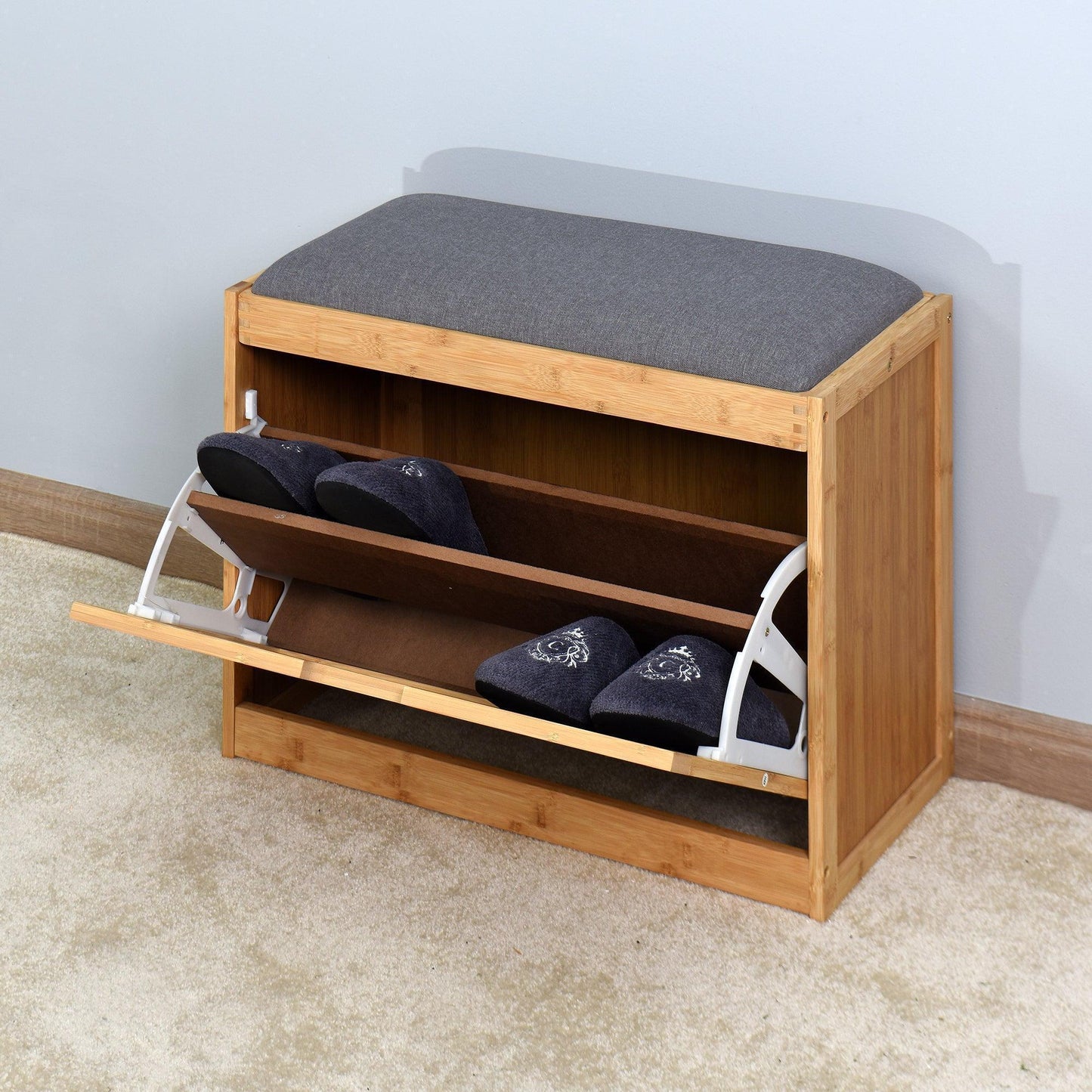Bamboo Bench Storage Shoe Rack with Foldable Shelf 24.8 x 11.6 x 18.9 inch W40934119 FredCo