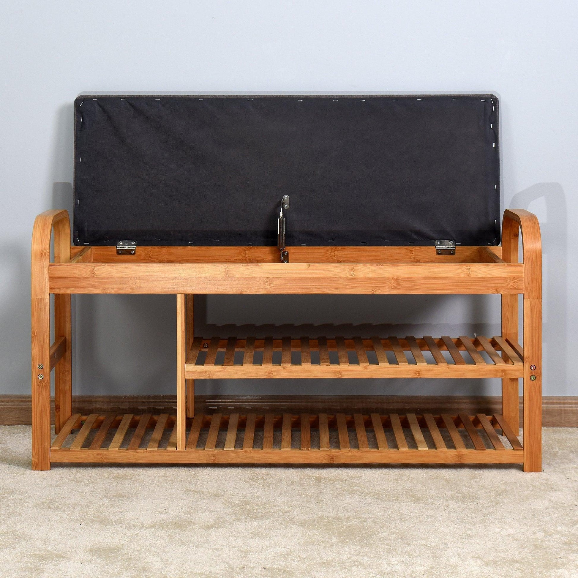 Bamboo Storage Bench，Entryway 3 Shelves Bench with FredCo