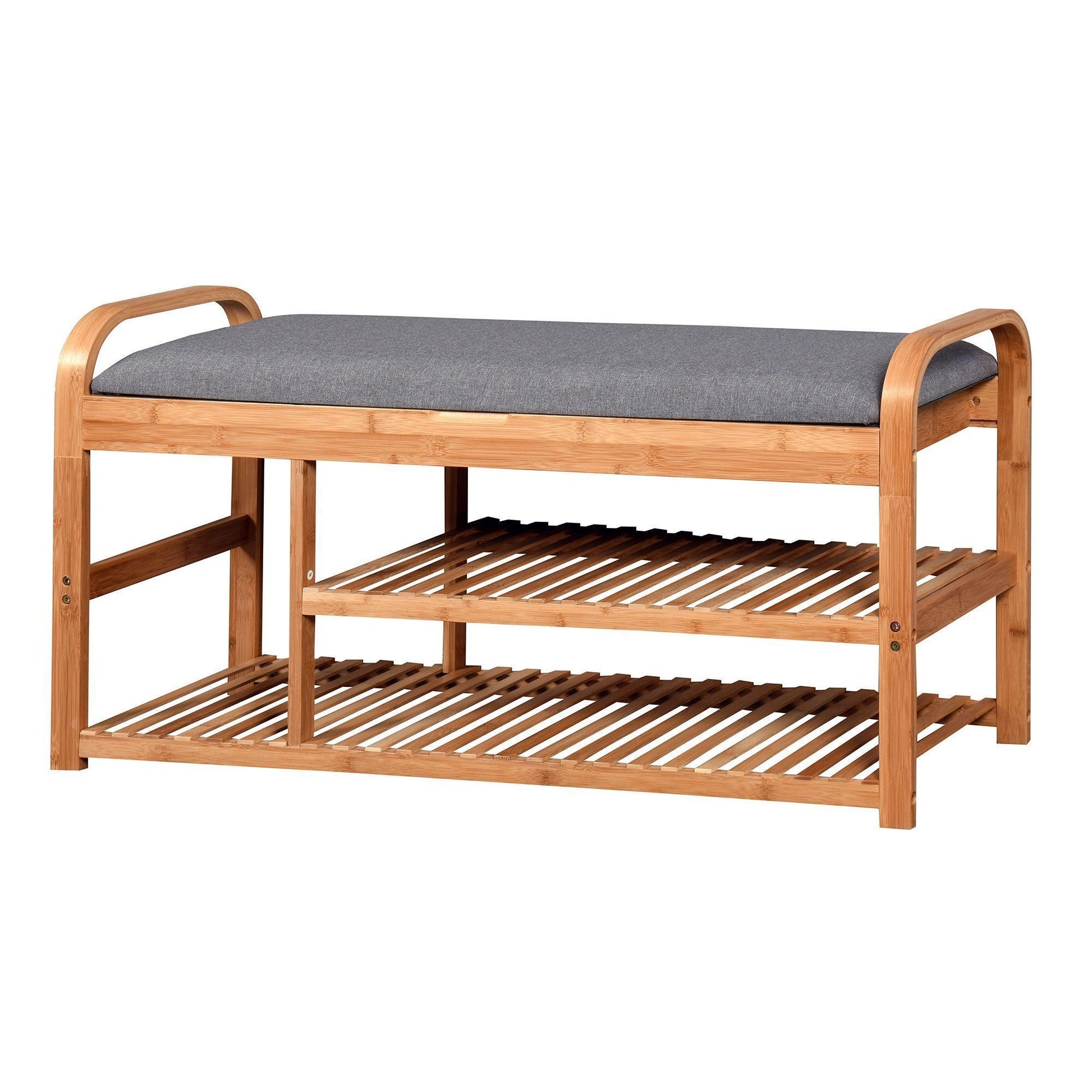 Bamboo Storage Bench，Entryway 3 Shelves Bench with FredCo