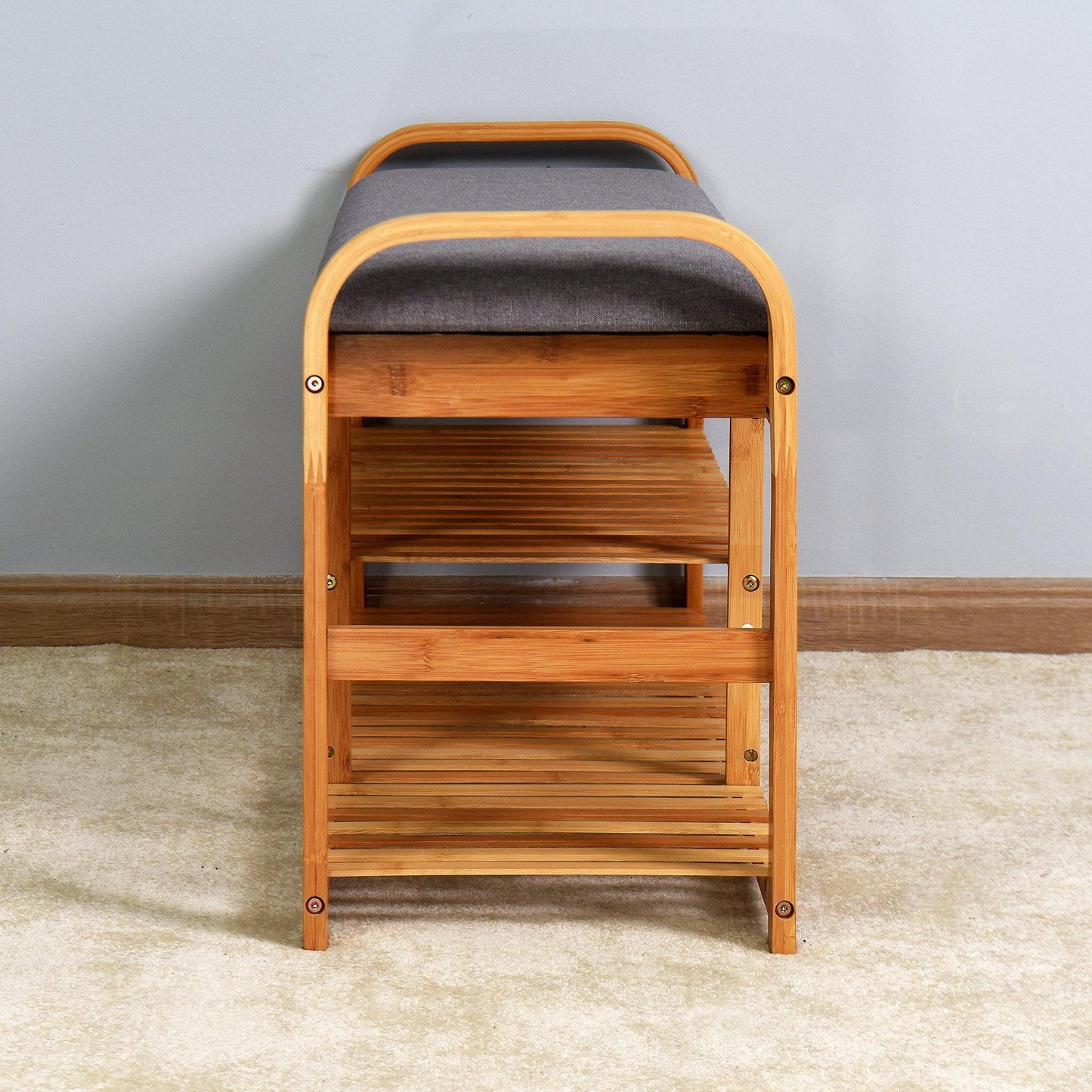 Bamboo Storage Bench，Entryway 3 Shelves Bench with FredCo