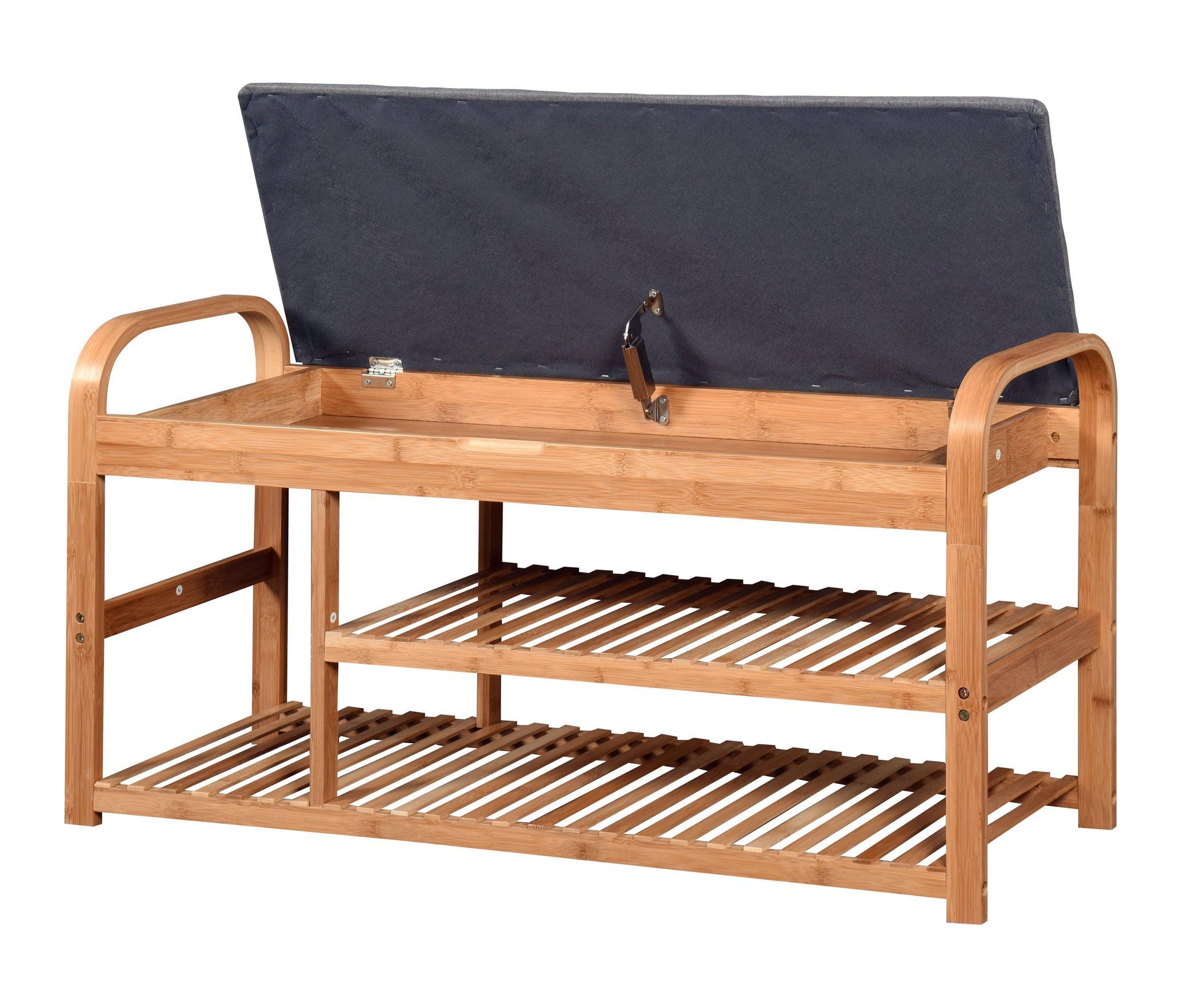 Bamboo Storage Bench，Entryway 3 Shelves Bench with FredCo