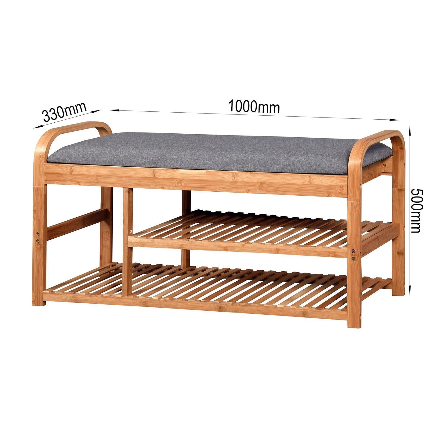 Bamboo Storage Bench，Entryway 3 Shelves Bench with FredCo