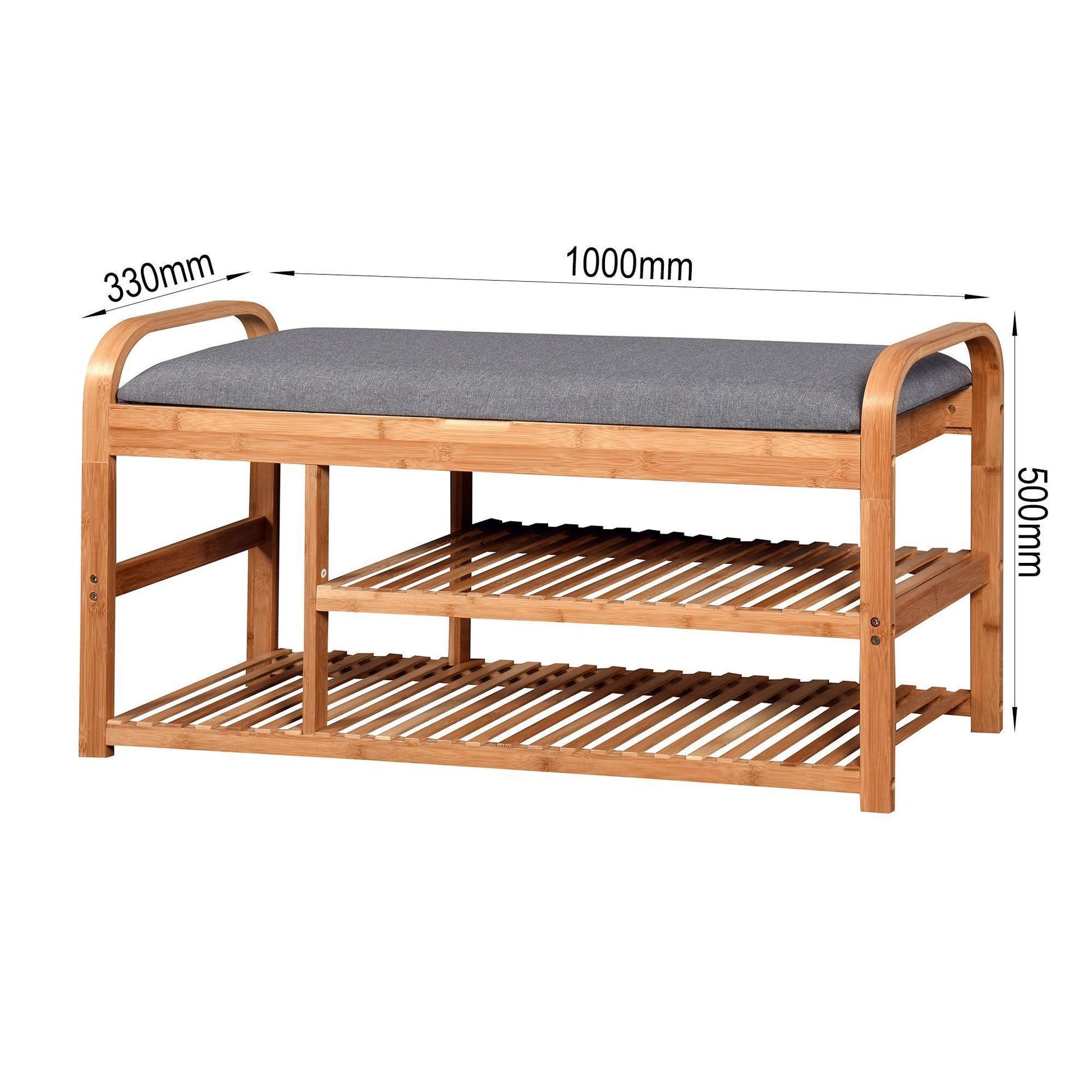 Bamboo Storage Bench，Entryway 3 Shelves Bench with FredCo