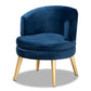 Baptiste Glam and Luxe Navy Blue Velvet Fabric Upholstered and Gold Finished Wood Accent Chair FredCo