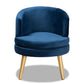 Baptiste Glam and Luxe Navy Blue Velvet Fabric Upholstered and Gold Finished Wood Accent Chair FredCo