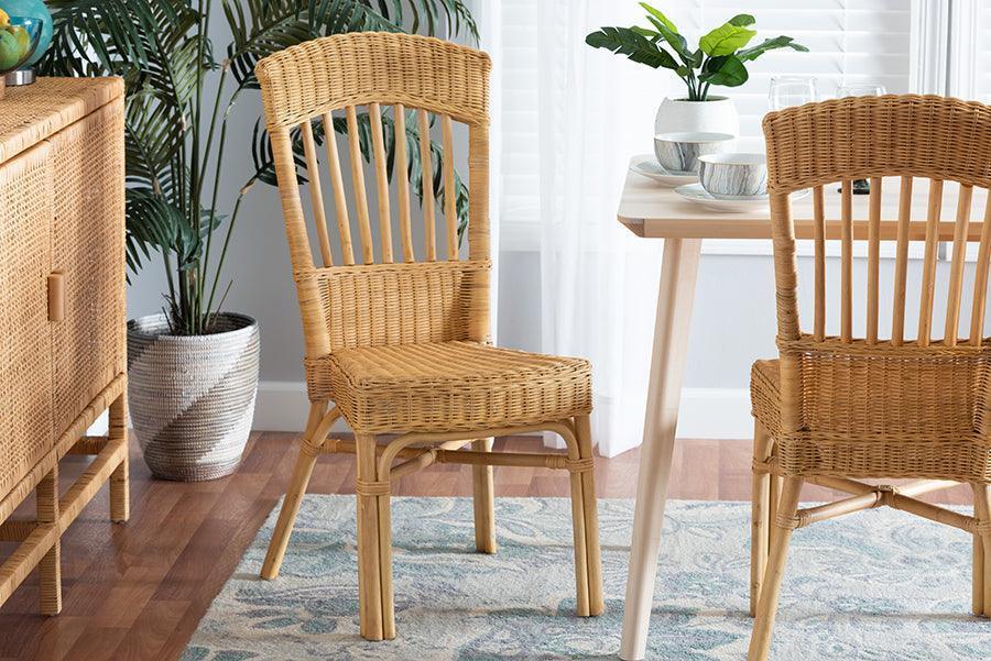 Barito Modern Bohemian Natural Brown Rattan Dining Chair FredCo