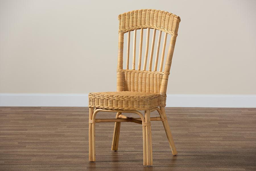 Barito Modern Bohemian Natural Brown Rattan Dining Chair FredCo