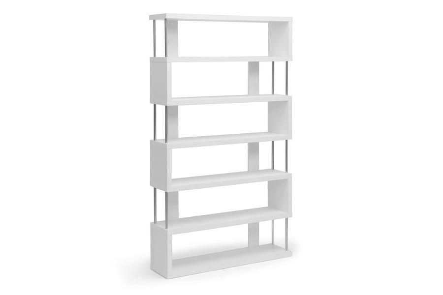 Barnes White Six-Shelf Modern Bookcase FredCo