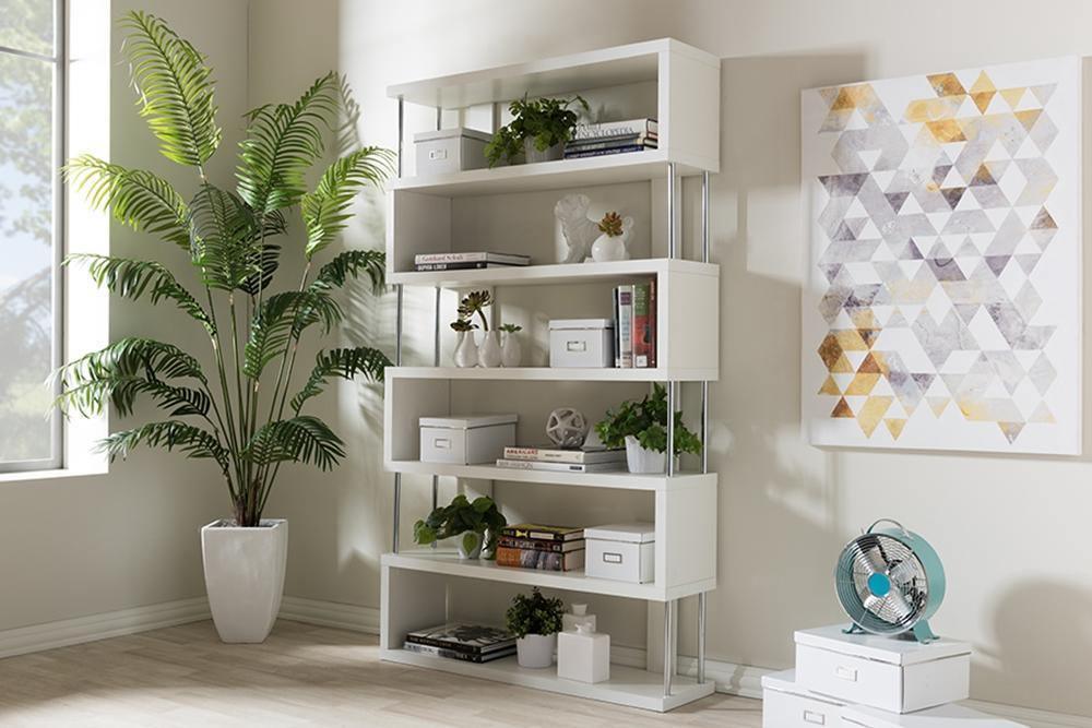 Barnes White Six-Shelf Modern Bookcase FredCo
