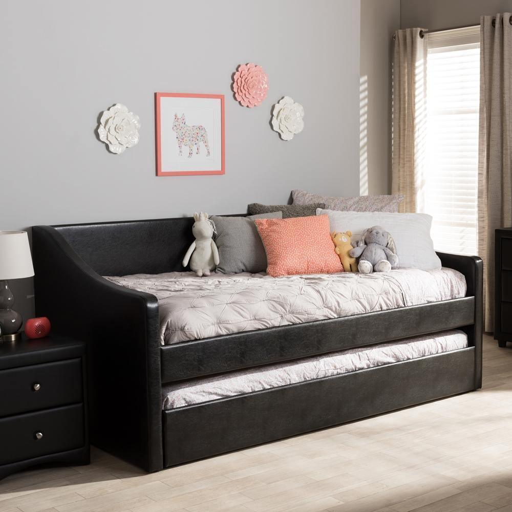 Barnstorm Modern and Contemporary Black Faux Leather Upholstered Daybed with Guest Trundle Bed FredCo