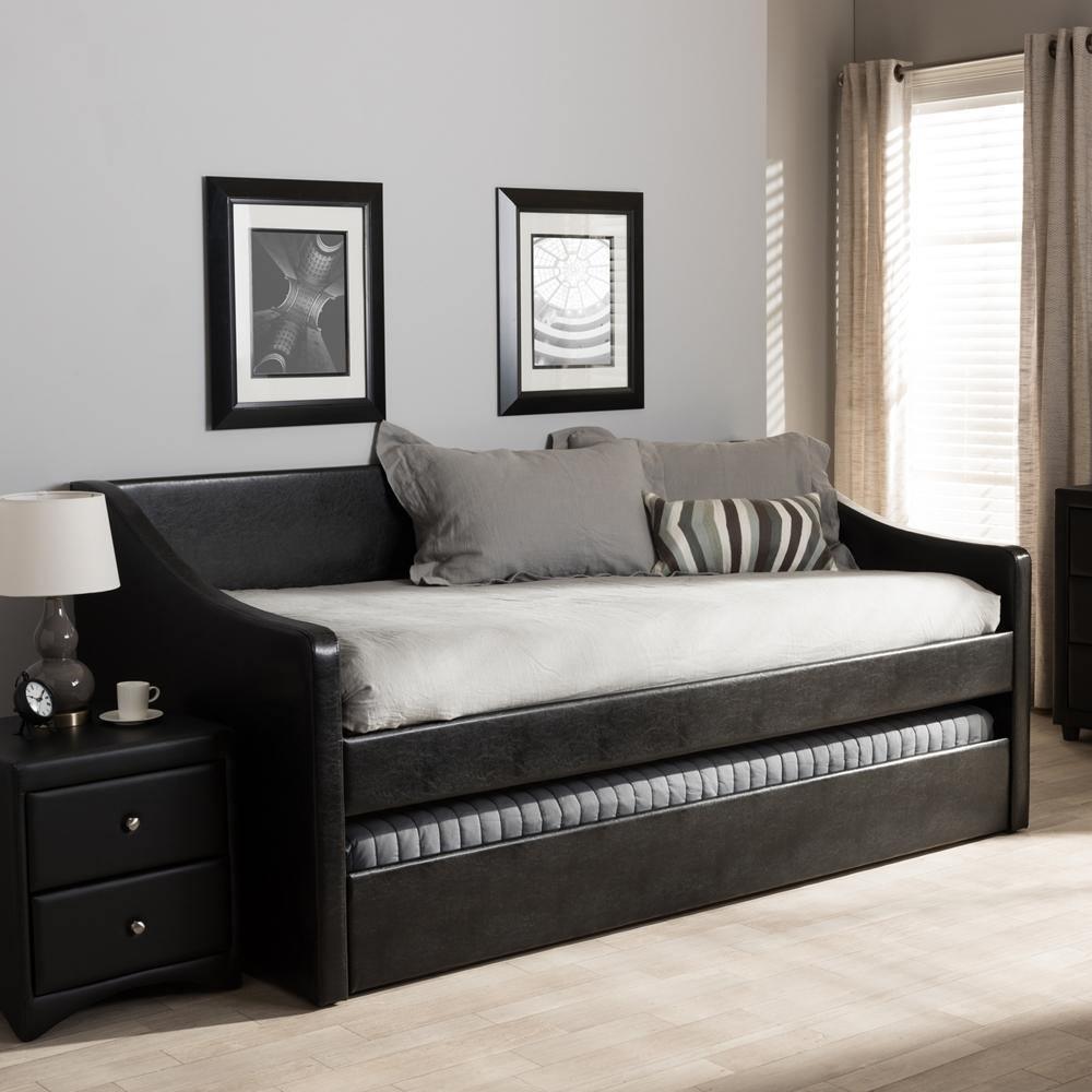 Barnstorm Modern and Contemporary Black Faux Leather Upholstered Daybed with Guest Trundle Bed FredCo