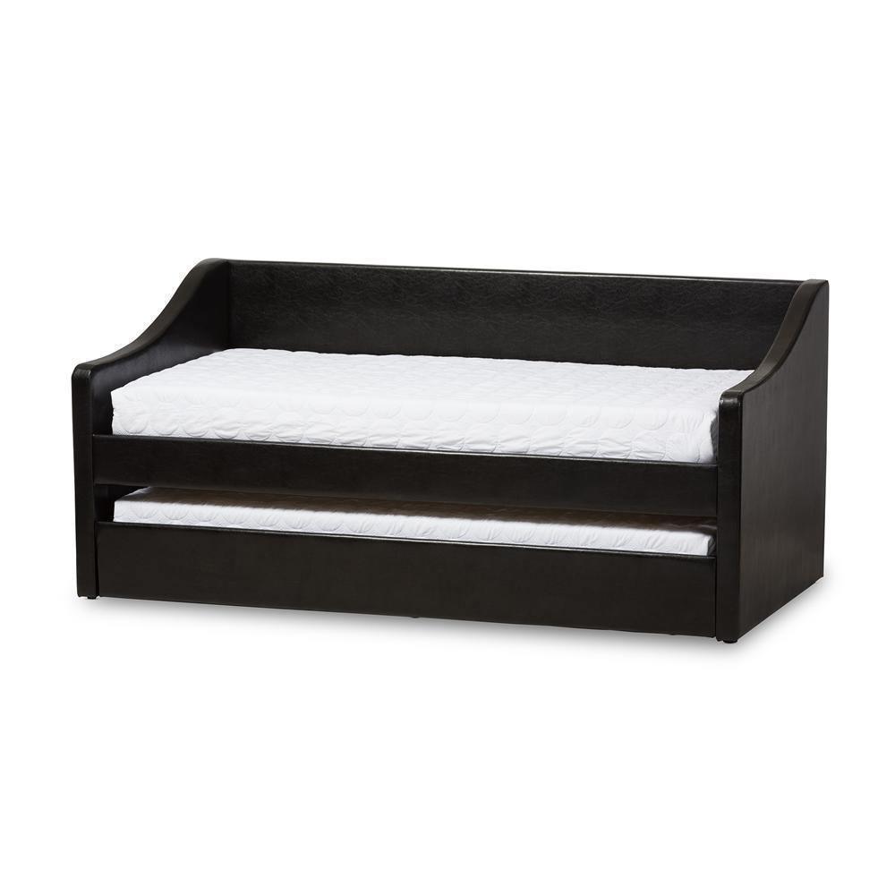 Barnstorm Modern and Contemporary Black Faux Leather Upholstered Daybed with Guest Trundle Bed FredCo