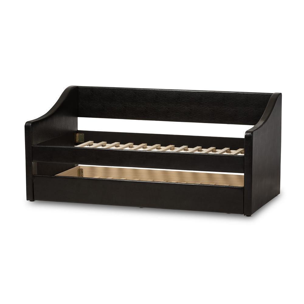Barnstorm Modern and Contemporary Black Faux Leather Upholstered Daybed with Guest Trundle Bed FredCo