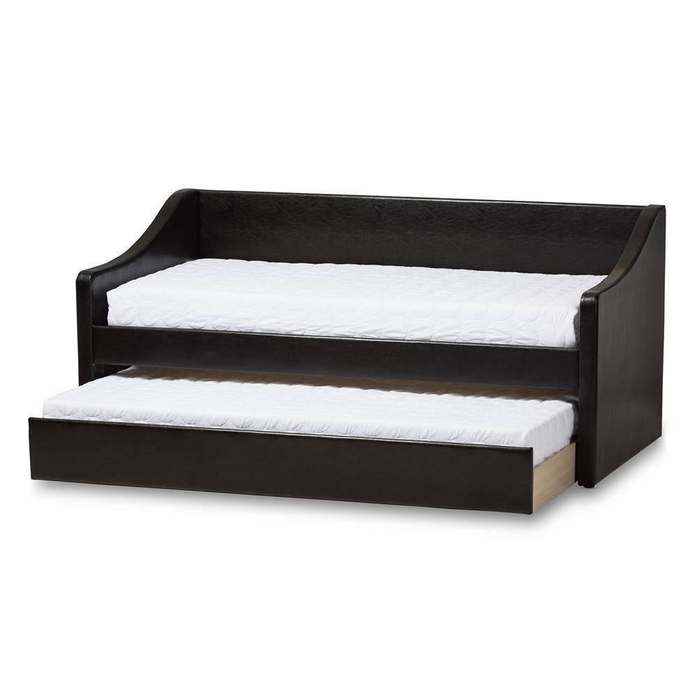 Barnstorm Modern and Contemporary Black Faux Leather Upholstered Daybed with Guest Trundle Bed FredCo