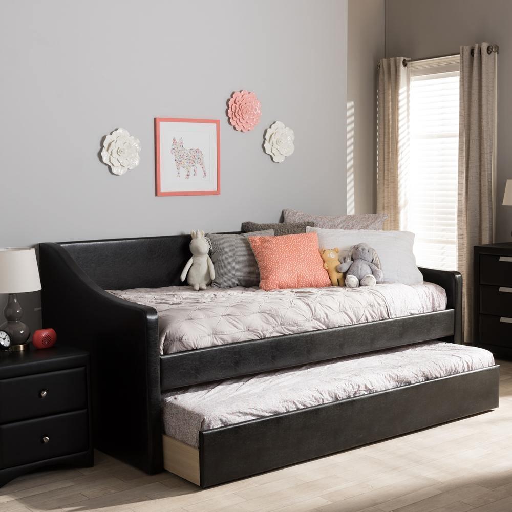 Barnstorm Modern and Contemporary Black Faux Leather Upholstered Daybed with Guest Trundle Bed FredCo