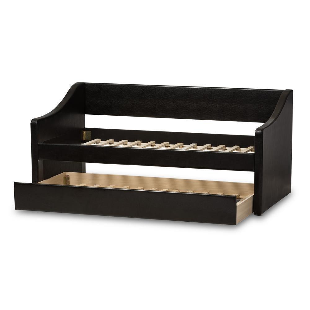 Barnstorm Modern and Contemporary Black Faux Leather Upholstered Daybed with Guest Trundle Bed FredCo