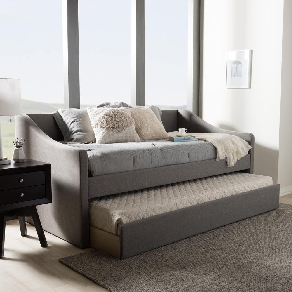 Barnstorm Modern and Contemporary Grey Fabric Upholstered Daybed with Guest Trundle Bed FredCo