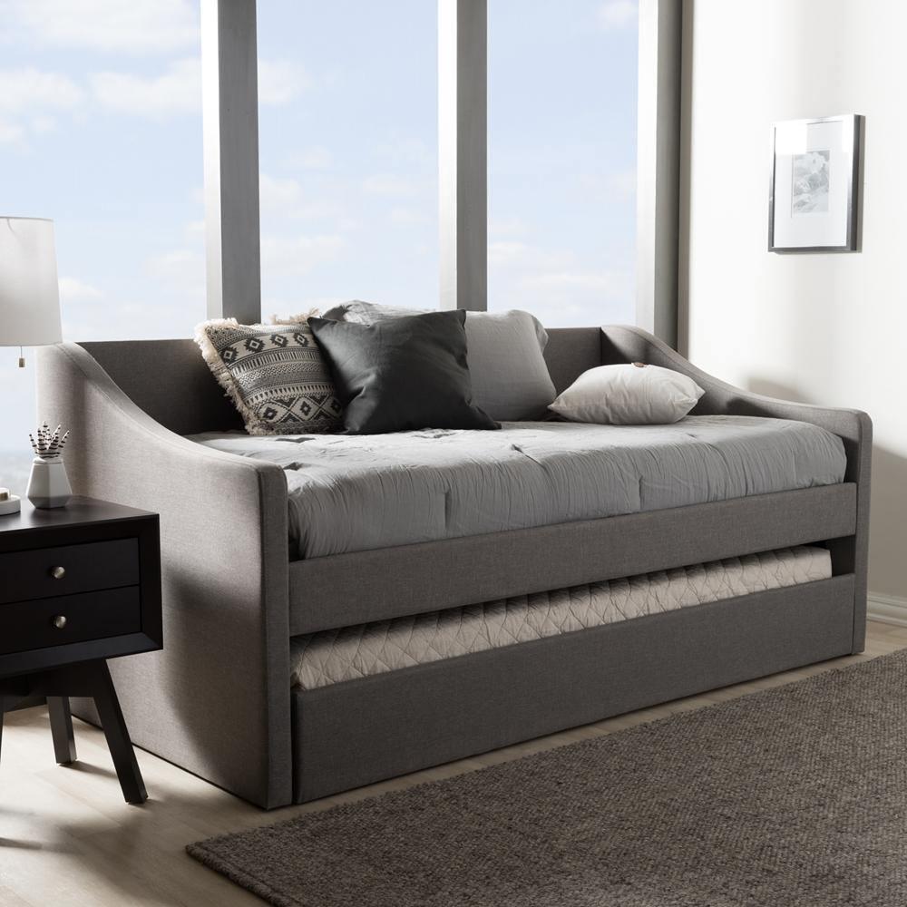 Barnstorm Modern and Contemporary Grey Fabric Upholstered Daybed with Guest Trundle Bed FredCo