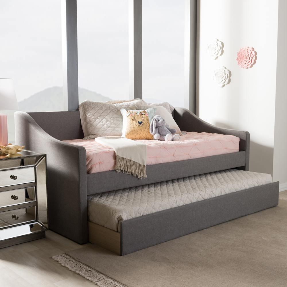 Barnstorm Modern and Contemporary Grey Fabric Upholstered Daybed with Guest Trundle Bed FredCo