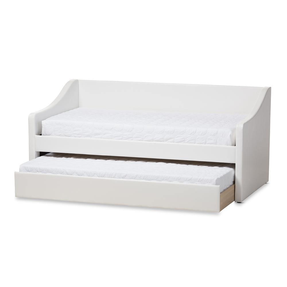 Barnstorm Modern and Contemporary White Faux Leather Upholstered Daybed with Guest Trundle Bed FredCo