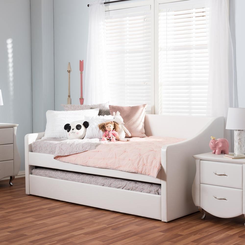 Barnstorm Modern and Contemporary White Faux Leather Upholstered Daybed with Guest Trundle Bed FredCo