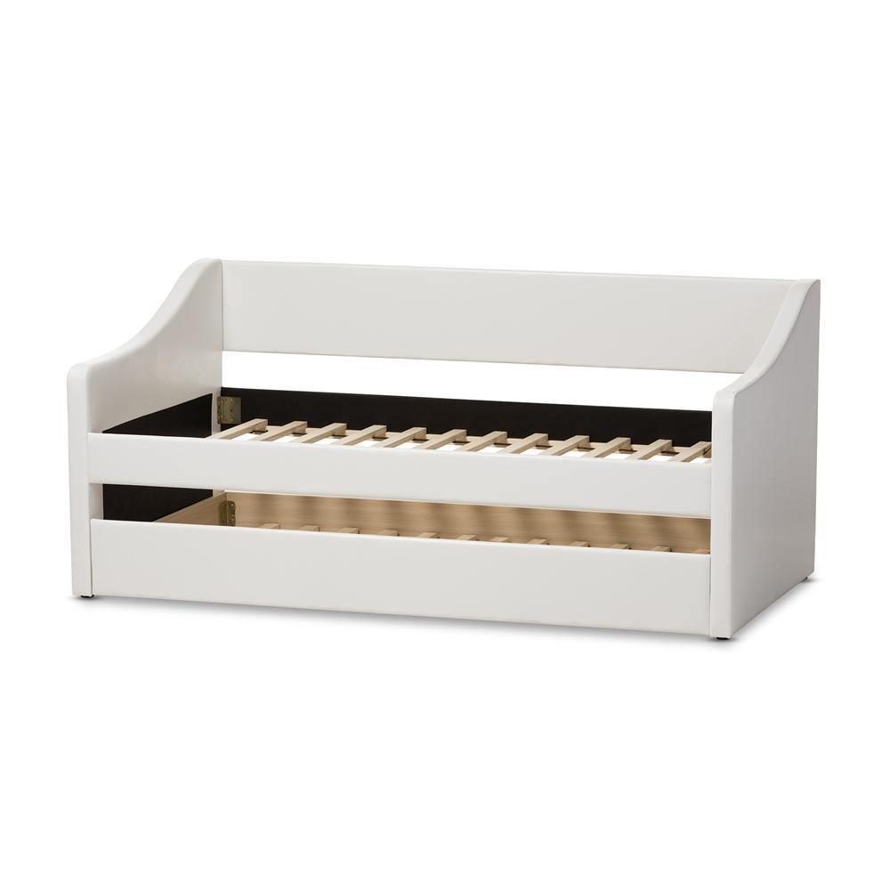 Barnstorm Modern and Contemporary White Faux Leather Upholstered Daybed with Guest Trundle Bed FredCo