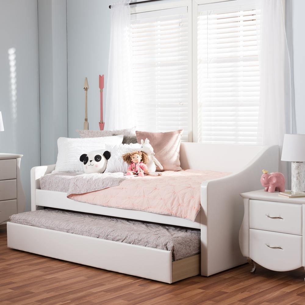 Barnstorm Modern and Contemporary White Faux Leather Upholstered Daybed with Guest Trundle Bed FredCo