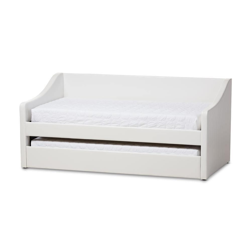 Barnstorm Modern and Contemporary White Faux Leather Upholstered Daybed with Guest Trundle Bed FredCo