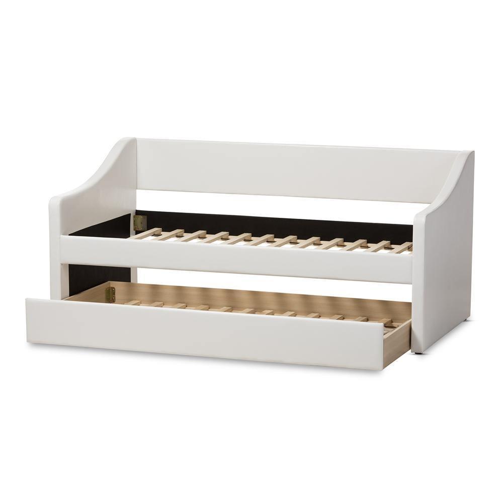 Barnstorm Modern and Contemporary White Faux Leather Upholstered Daybed with Guest Trundle Bed FredCo