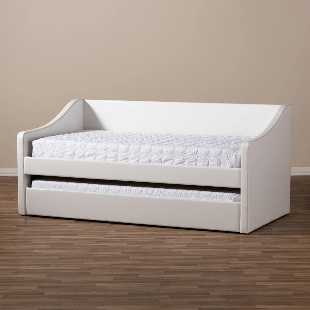 Barnstorm Modern and Contemporary White Faux Leather Upholstered Daybed with Guest Trundle Bed FredCo