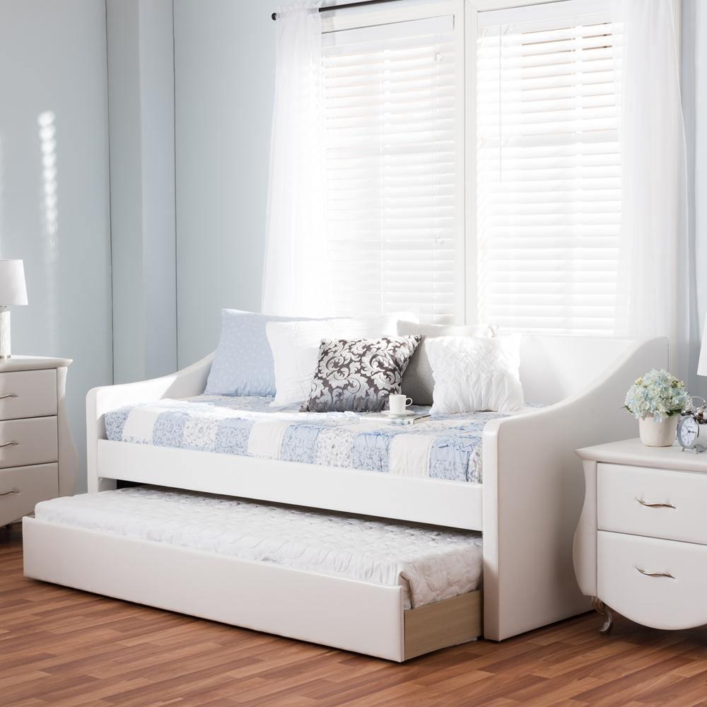 Barnstorm Modern and Contemporary White Faux Leather Upholstered Daybed with Guest Trundle Bed FredCo