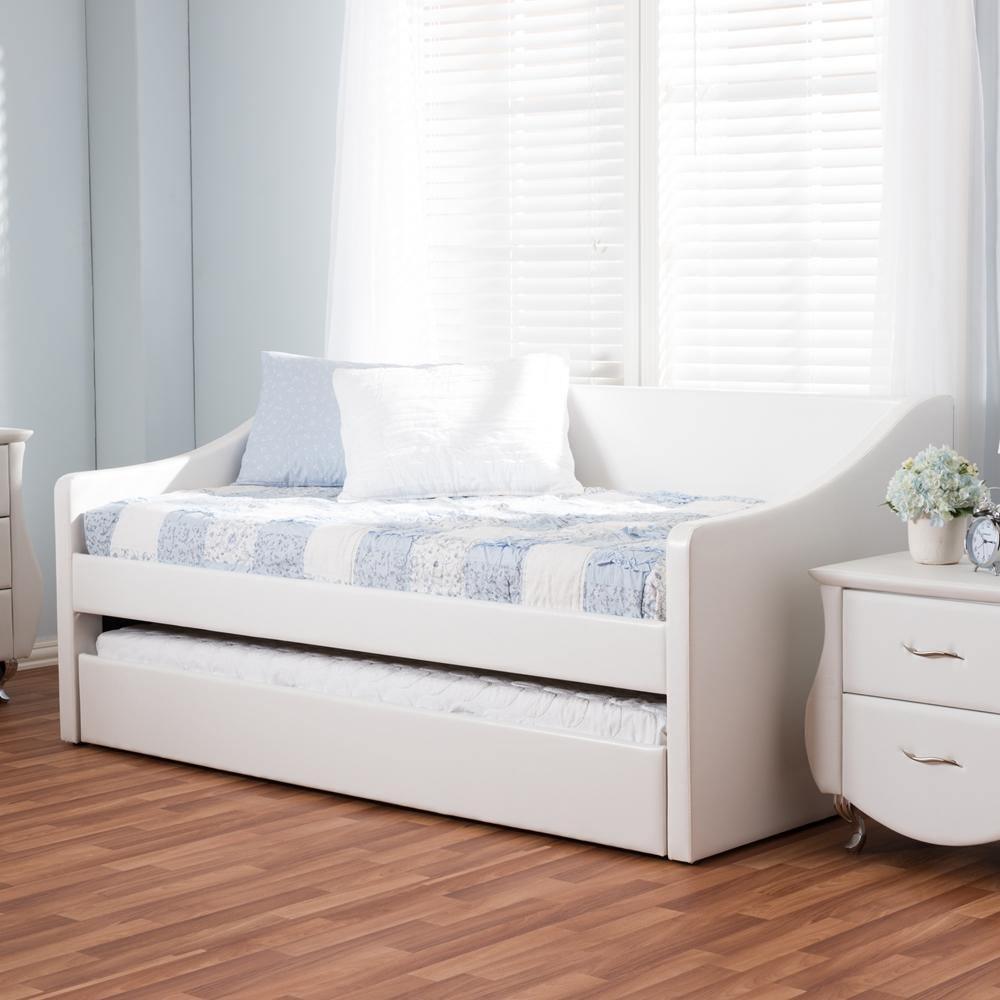Barnstorm Modern and Contemporary White Faux Leather Upholstered Daybed with Guest Trundle Bed FredCo